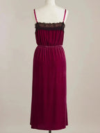 Velvet Cami Lounge Dress with Lace Trim - Plush Fashion Hub