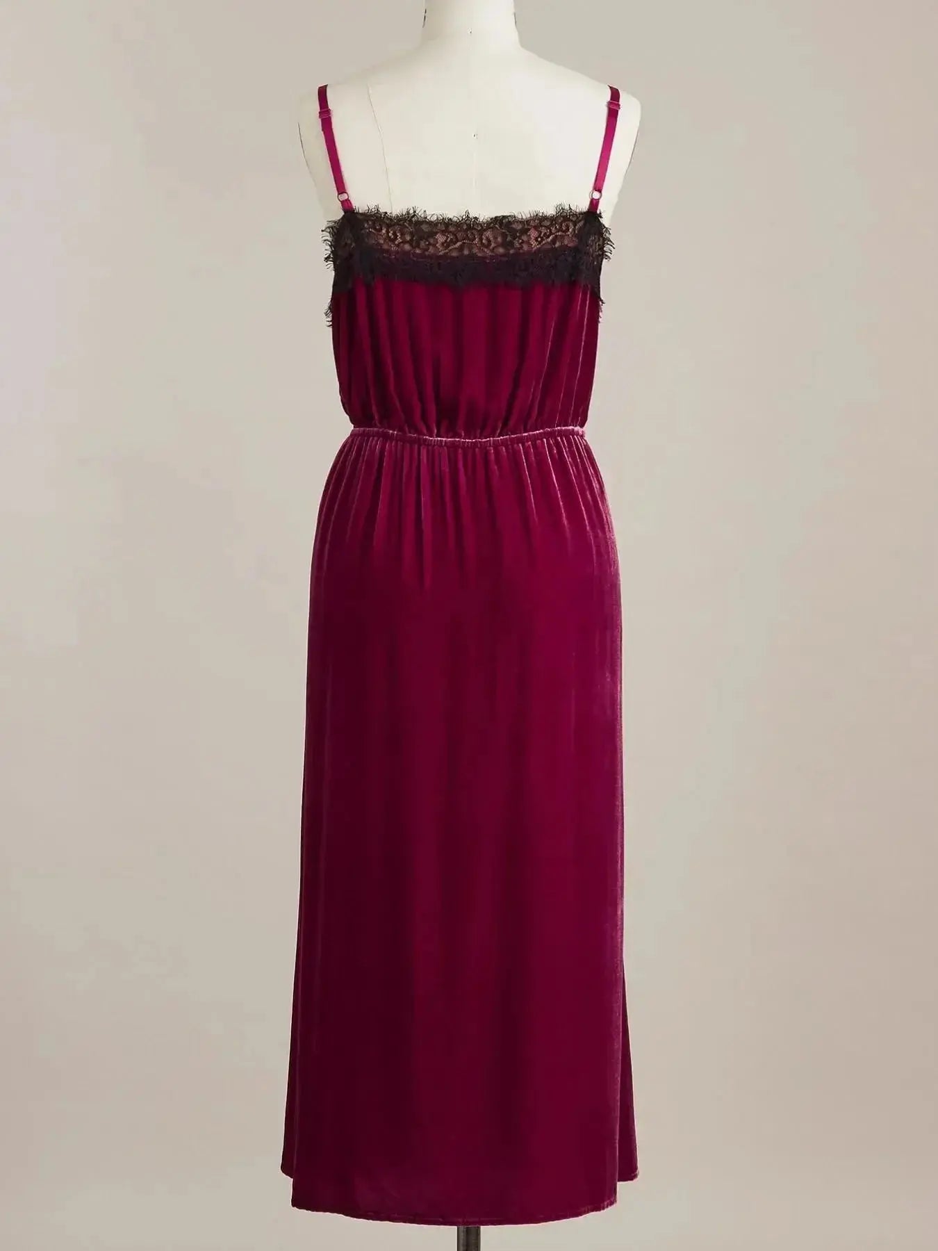 Velvet Cami Lounge Dress with Lace Trim - Plush Fashion Hub