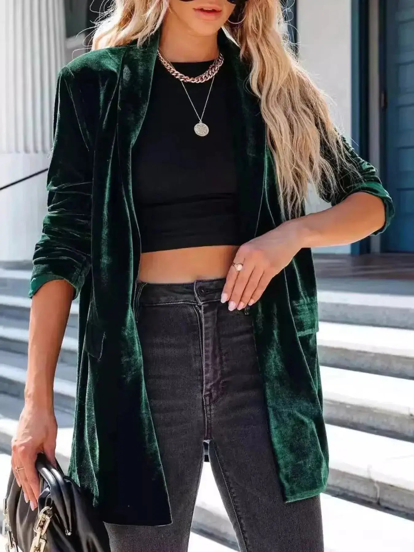 Velvet One Button Outerwear - Plush Fashion Hub