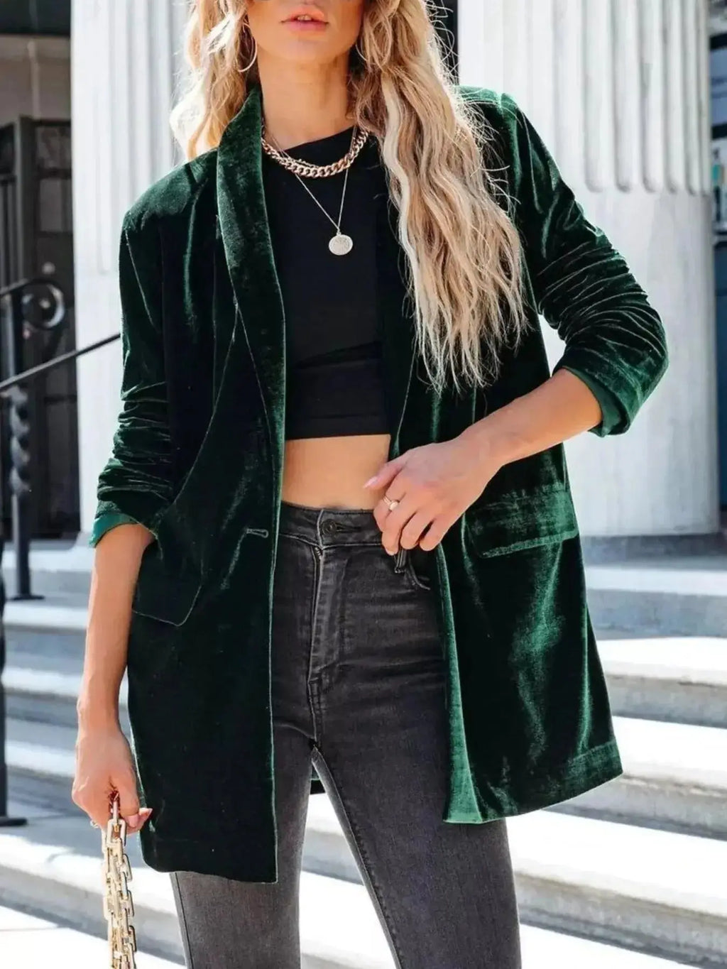 Velvet One Button Outerwear - Plush Fashion Hub