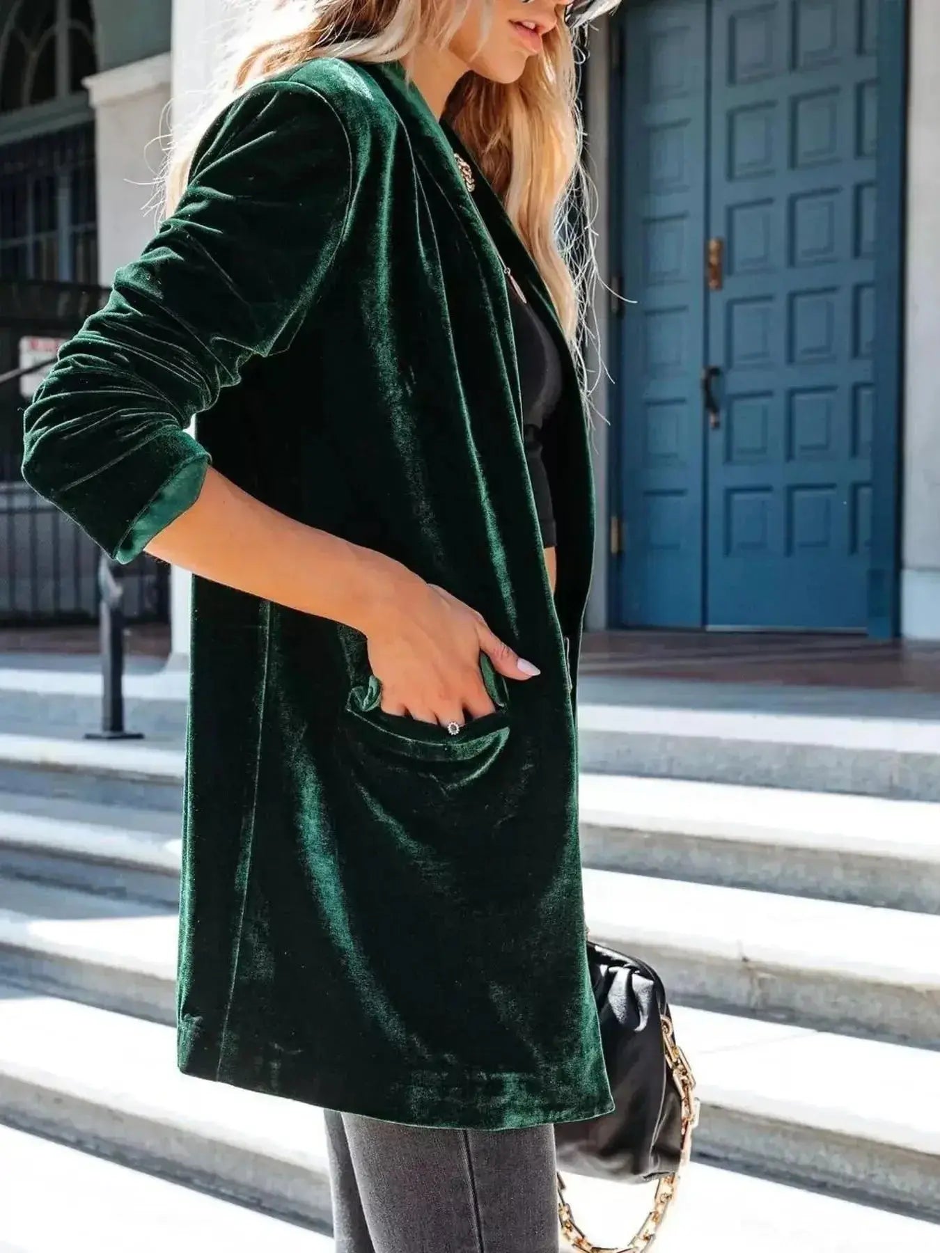 Velvet One Button Outerwear - Plush Fashion Hub