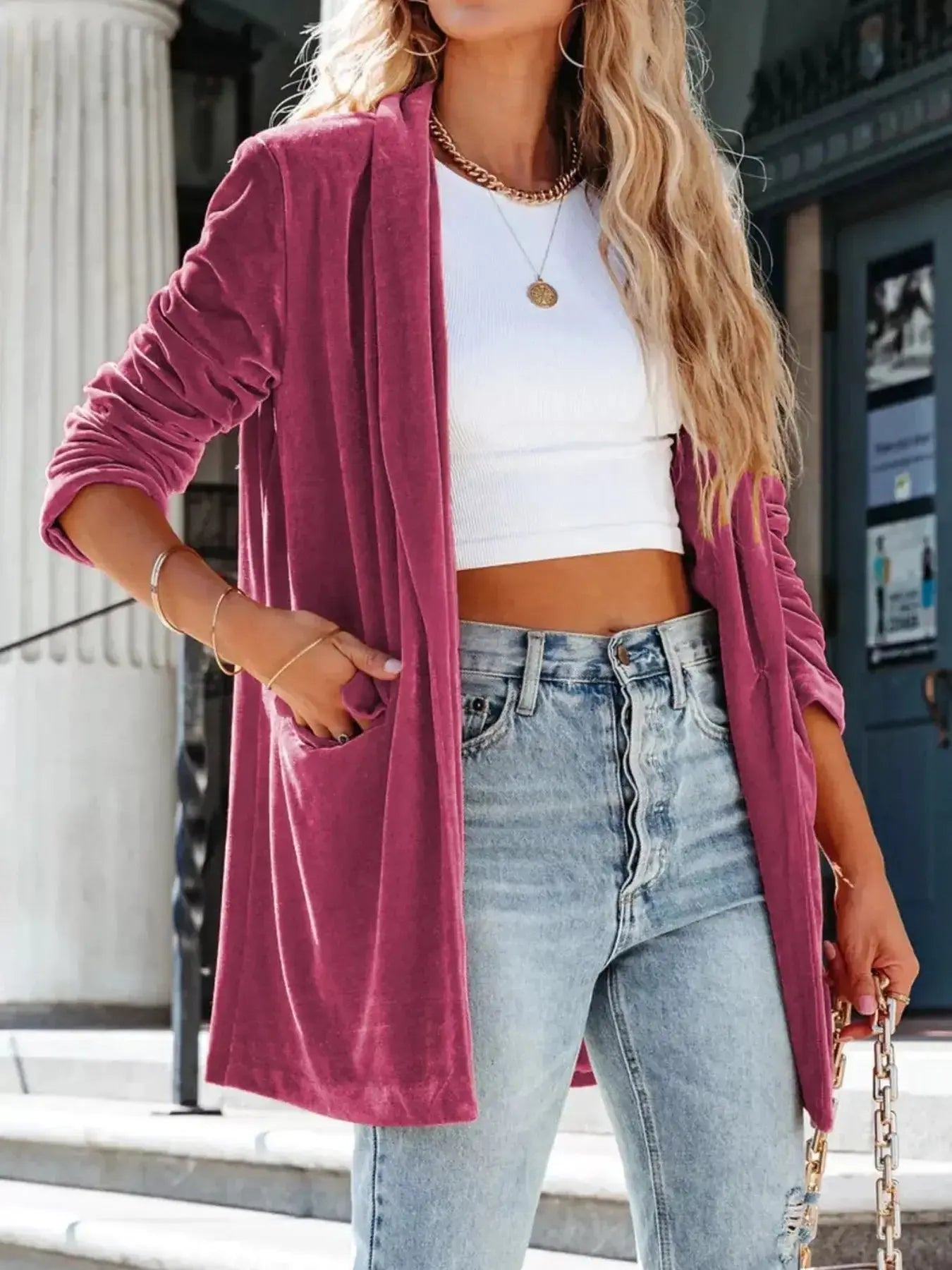 Velvet One Button Outerwear - Plush Fashion Hub