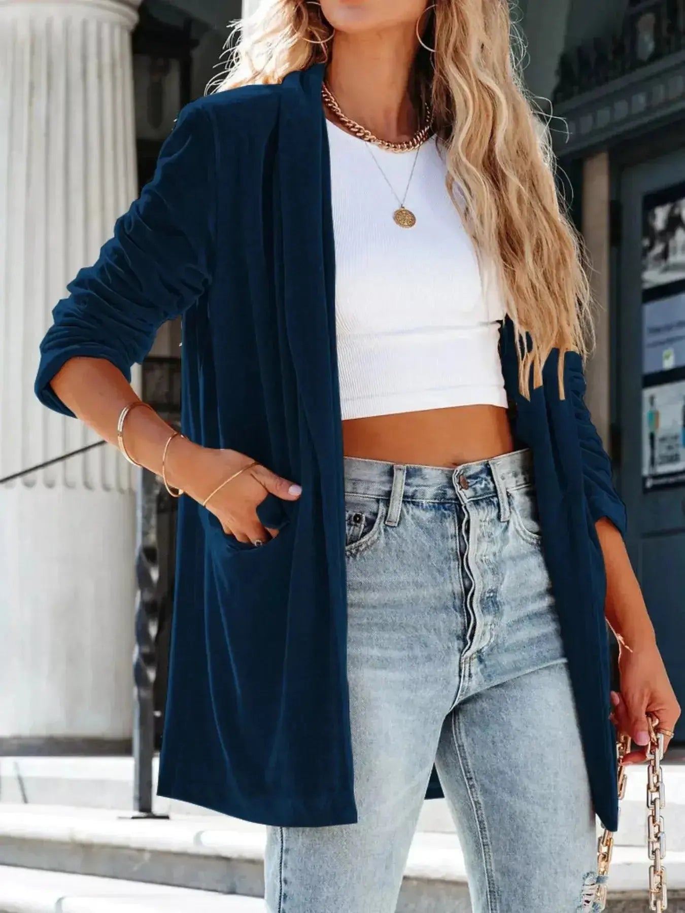 Velvet One Button Outerwear - Plush Fashion Hub