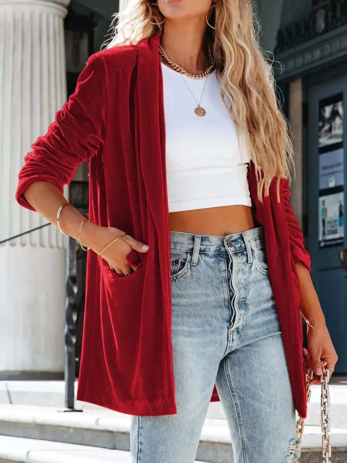 Velvet One Button Outerwear - Plush Fashion Hub