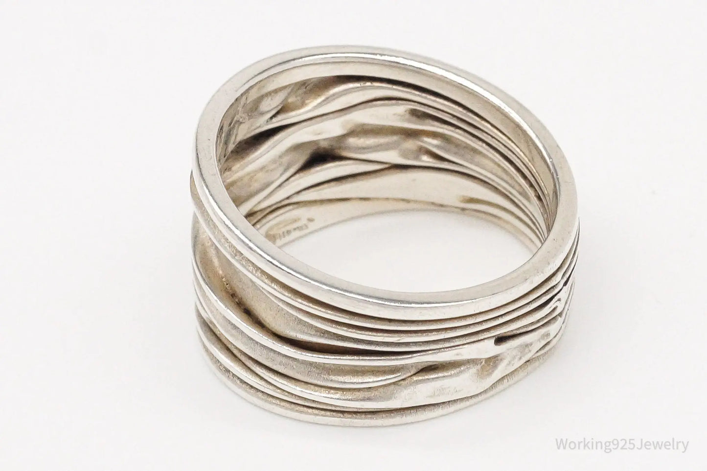 Vintage Crinkle Design Sterling Silver Band Ring - Size 11.25 Plush Fashion Hub
