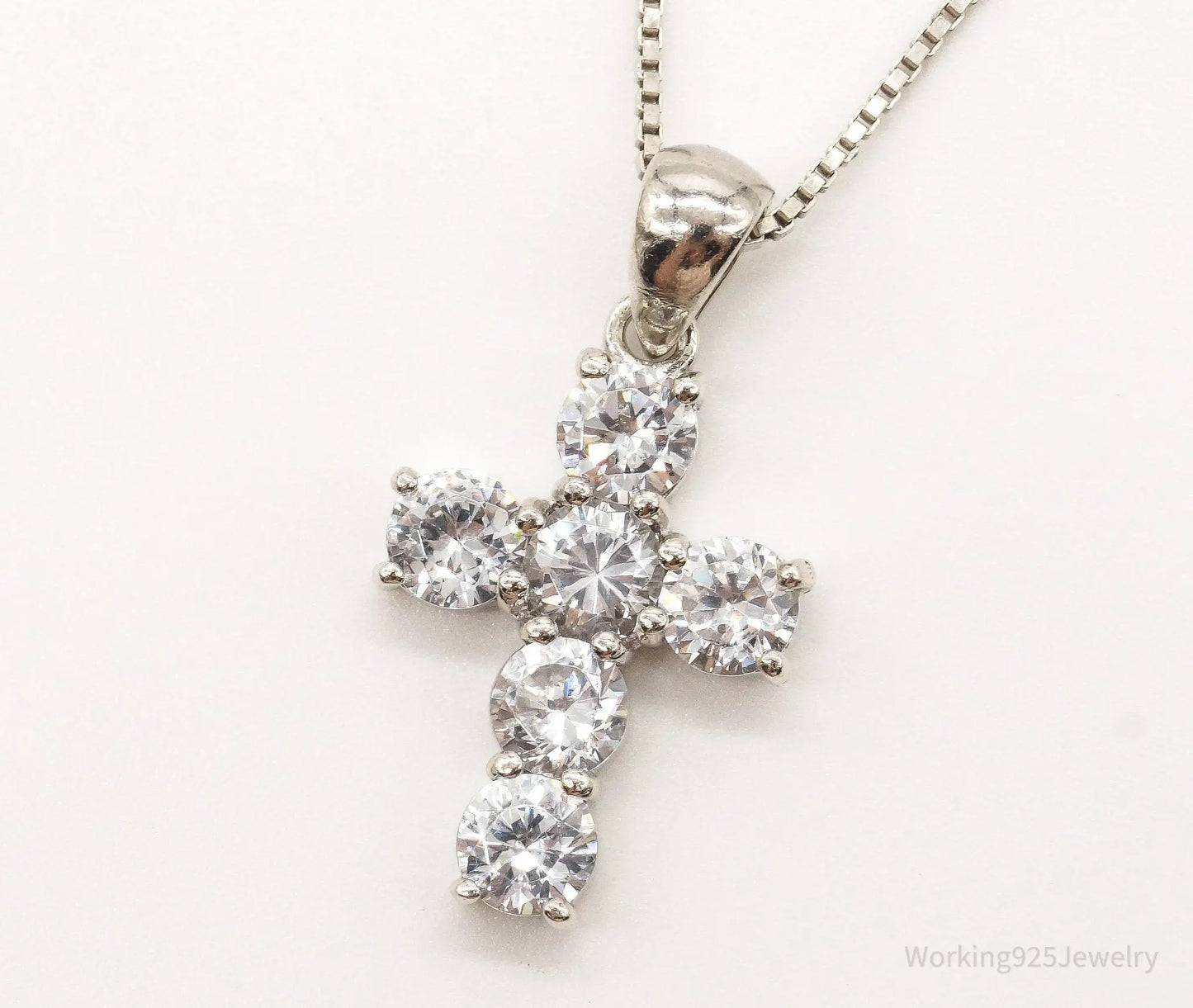 Vintage Cubic Zirconia Cross Sterling Silver Necklace Plush Fashion Hub
