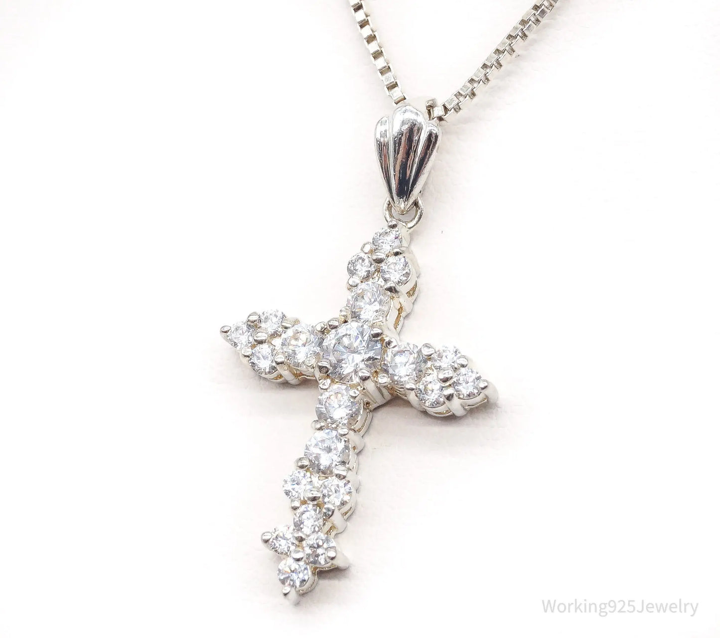 Vintage Cubic Zirconia Cross Sterling Silver Necklace Plush Fashion Hub