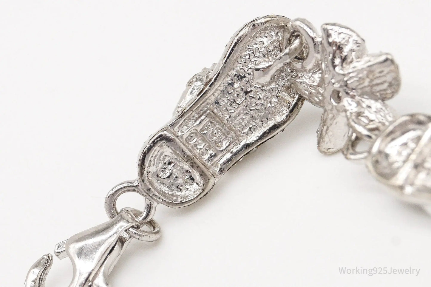 Vintage Cubic Zirconia Sandals & Flowers Sterling Silver Bracelet Plush Fashion Hub