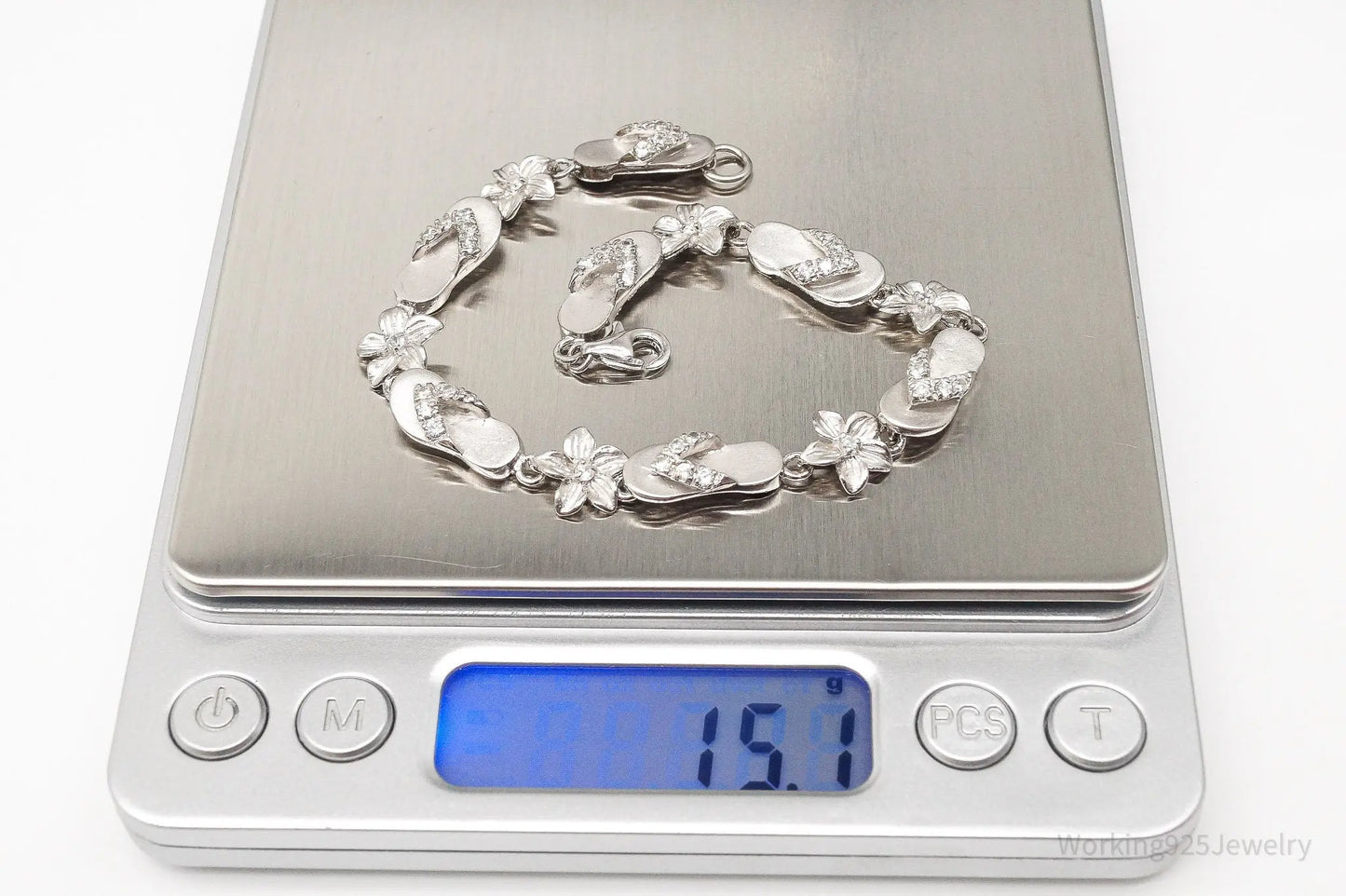 Vintage Cubic Zirconia Sandals & Flowers Sterling Silver Bracelet Plush Fashion Hub