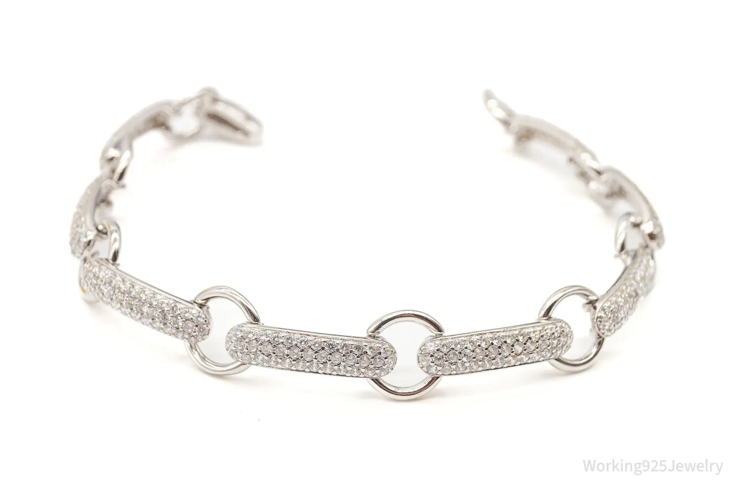 Vintage Designer Cubic Zirconia Open Link Sterling Silver Bracelet Plush Fashion Hub