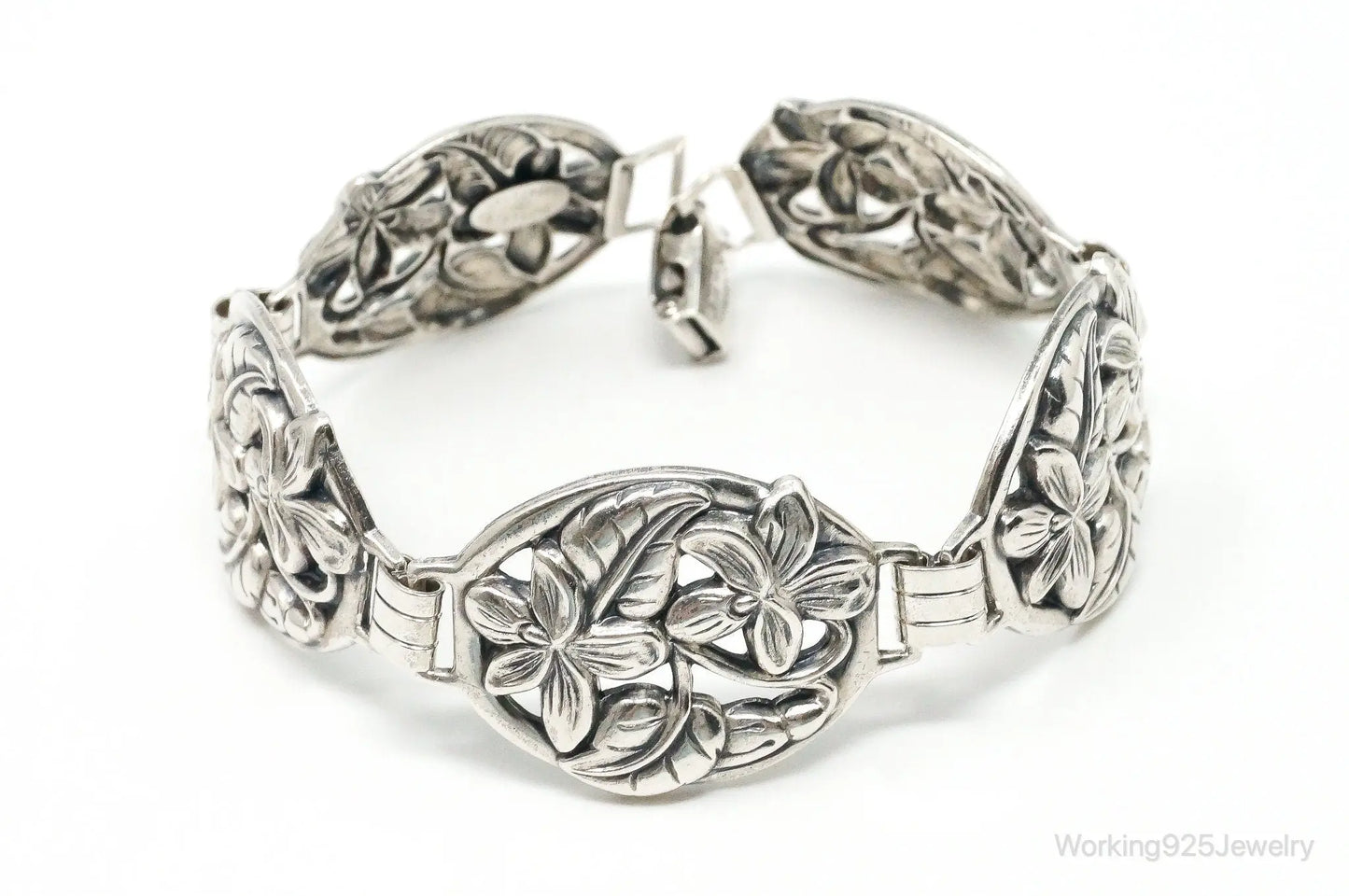 Vintage Designer Danecraft Floral Panels Sterling Silver Bracelet Plush Fashion Hub