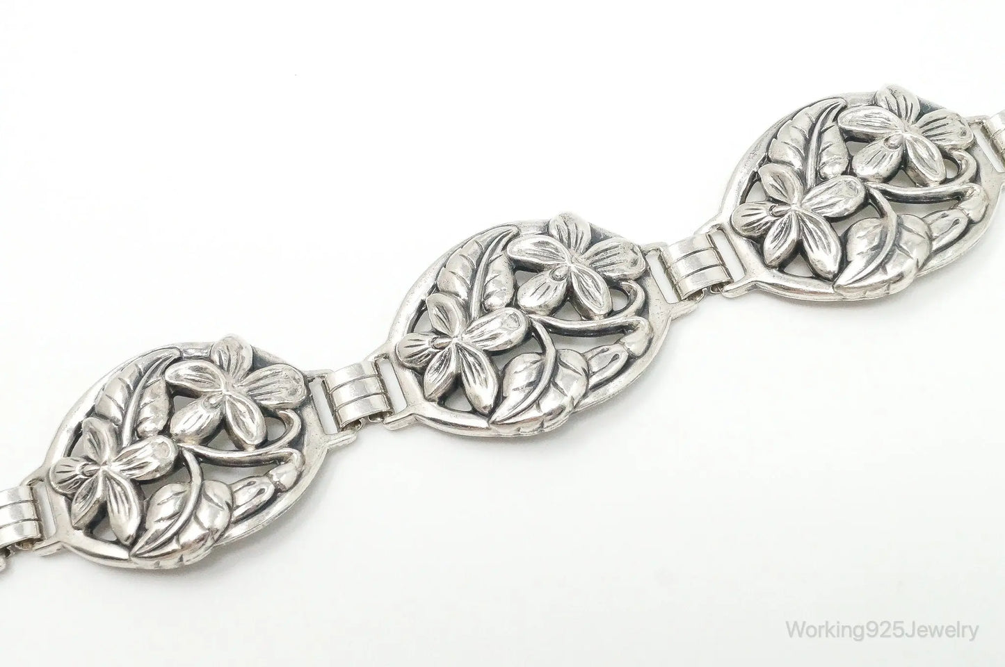 Vintage Designer Danecraft Floral Panels Sterling Silver Bracelet Plush Fashion Hub