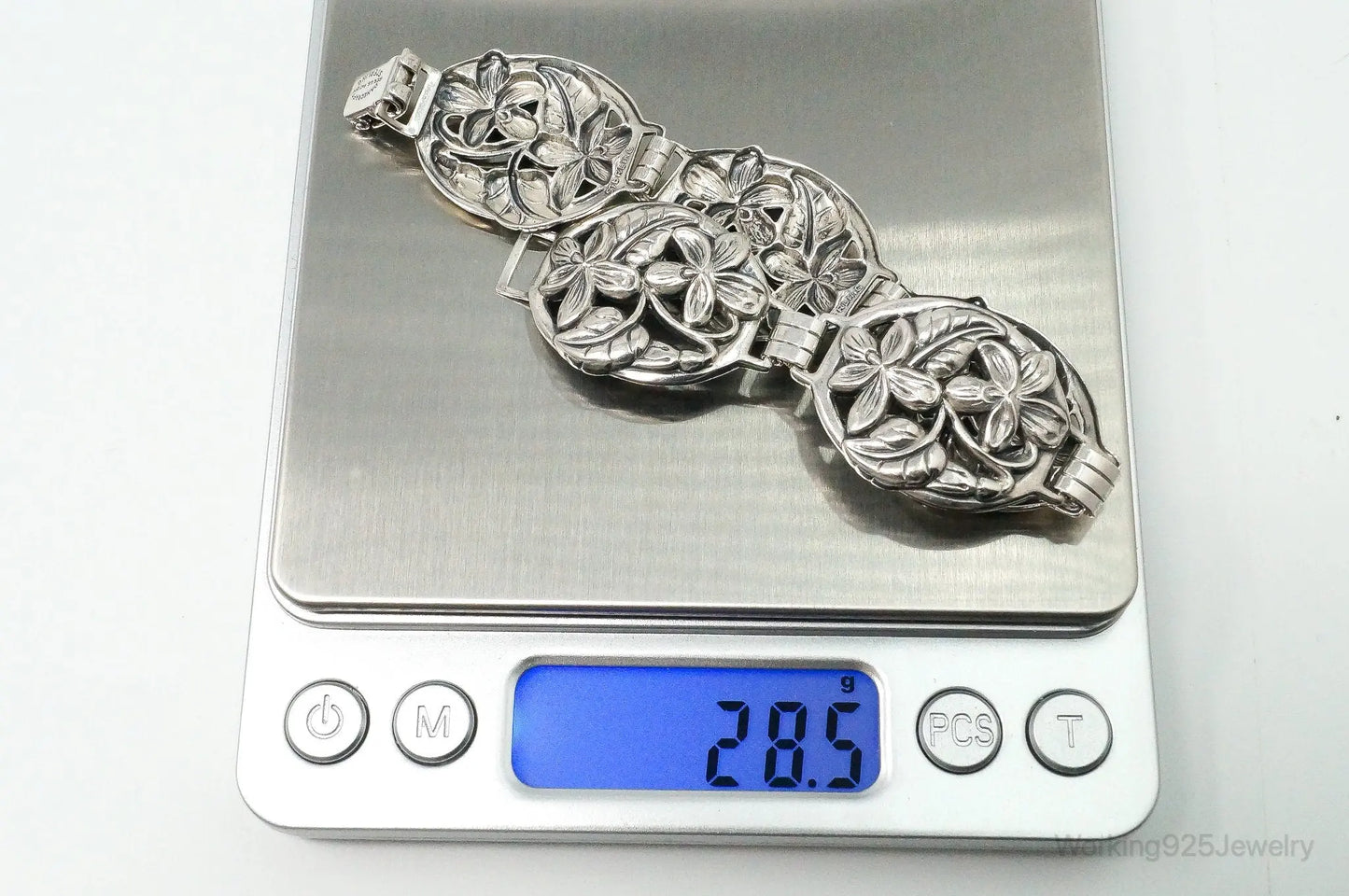 Vintage Designer Danecraft Floral Panels Sterling Silver Bracelet Plush Fashion Hub