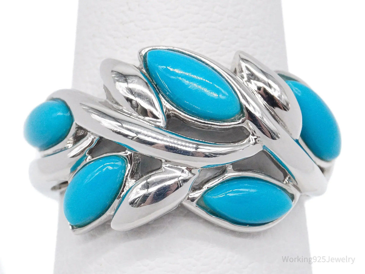 Vintage Designer EA Turquoise Sterling Silver Ring - Size 5 Plush Fashion Hub