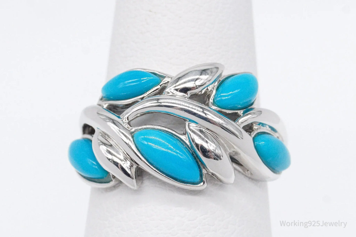 Vintage Designer EA Turquoise Sterling Silver Ring - Size 5 Plush Fashion Hub