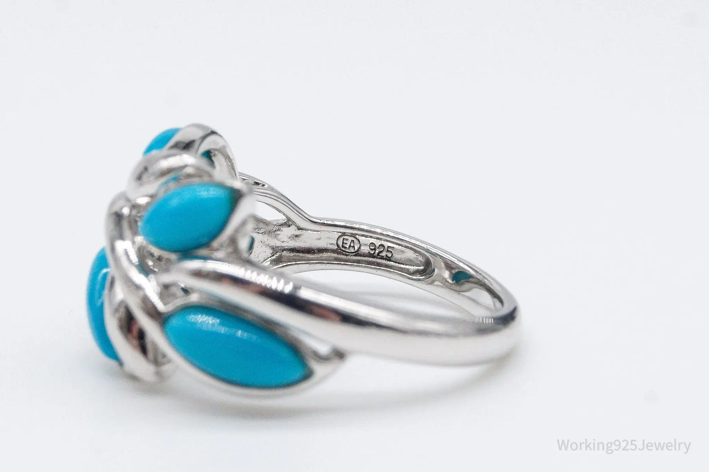 Vintage Designer EA Turquoise Sterling Silver Ring - Size 5 Plush Fashion Hub