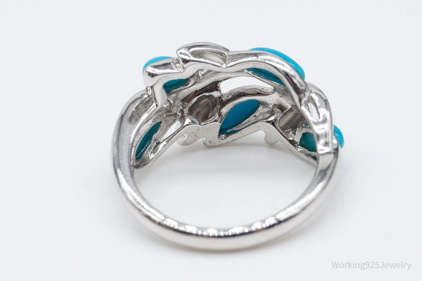 Vintage Designer EA Turquoise Sterling Silver Ring - Size 5 Plush Fashion Hub