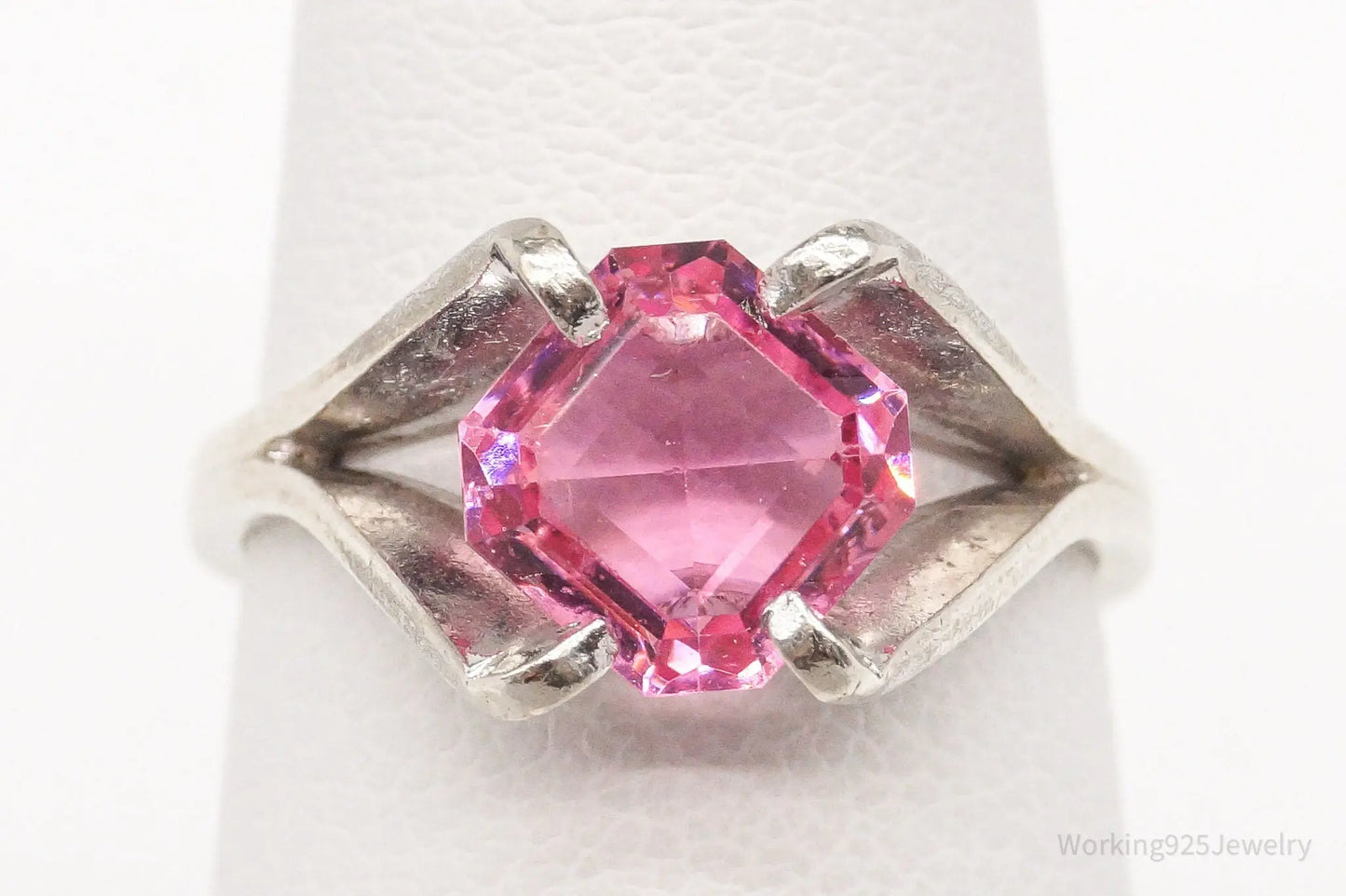 Vintage Designer Espo Pink Cubic Zirconia Sterling Silver Ring - Size 5 Plush Fashion Hub