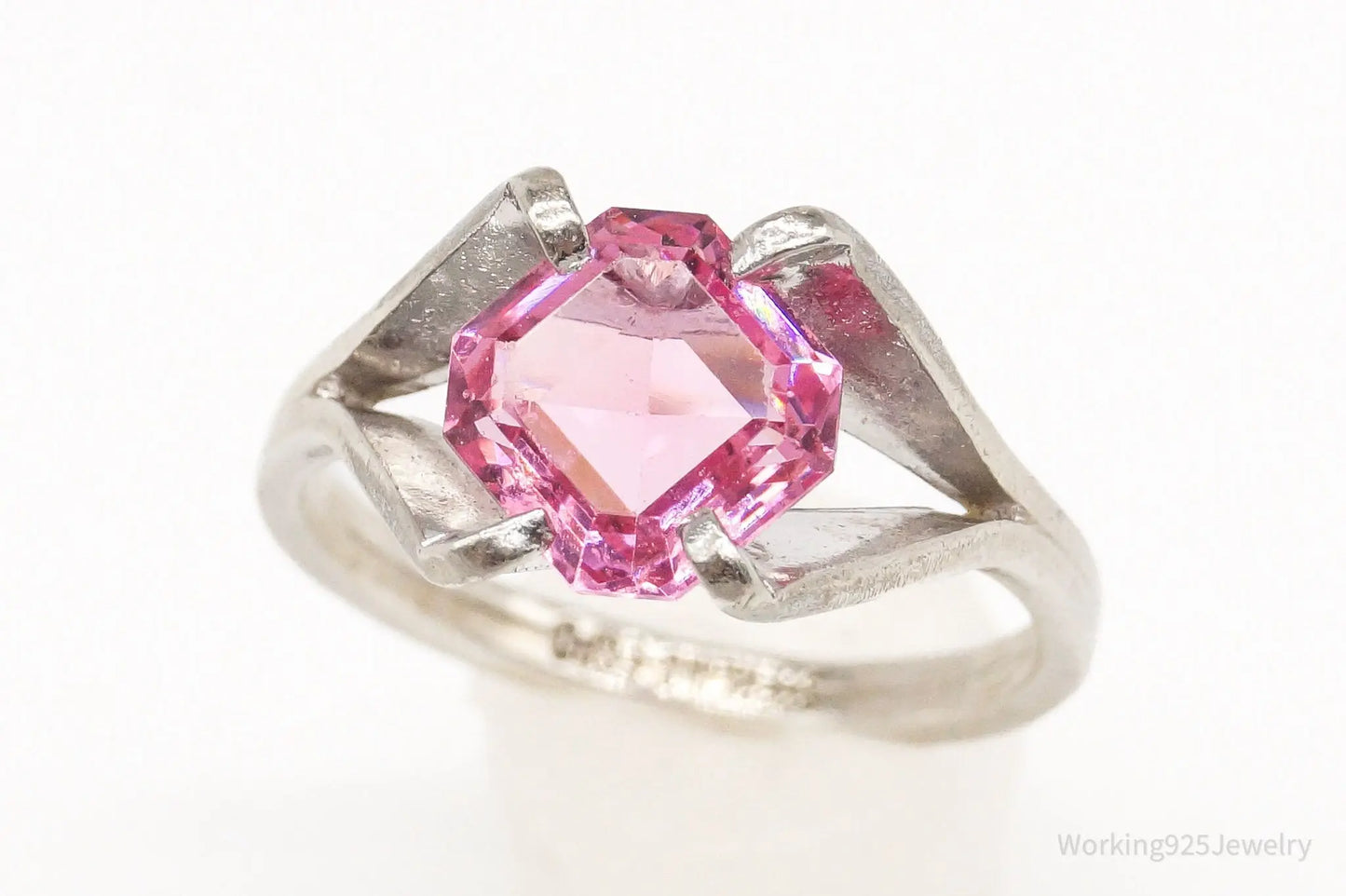 Vintage Designer Espo Pink Cubic Zirconia Sterling Silver Ring - Size 5 Plush Fashion Hub