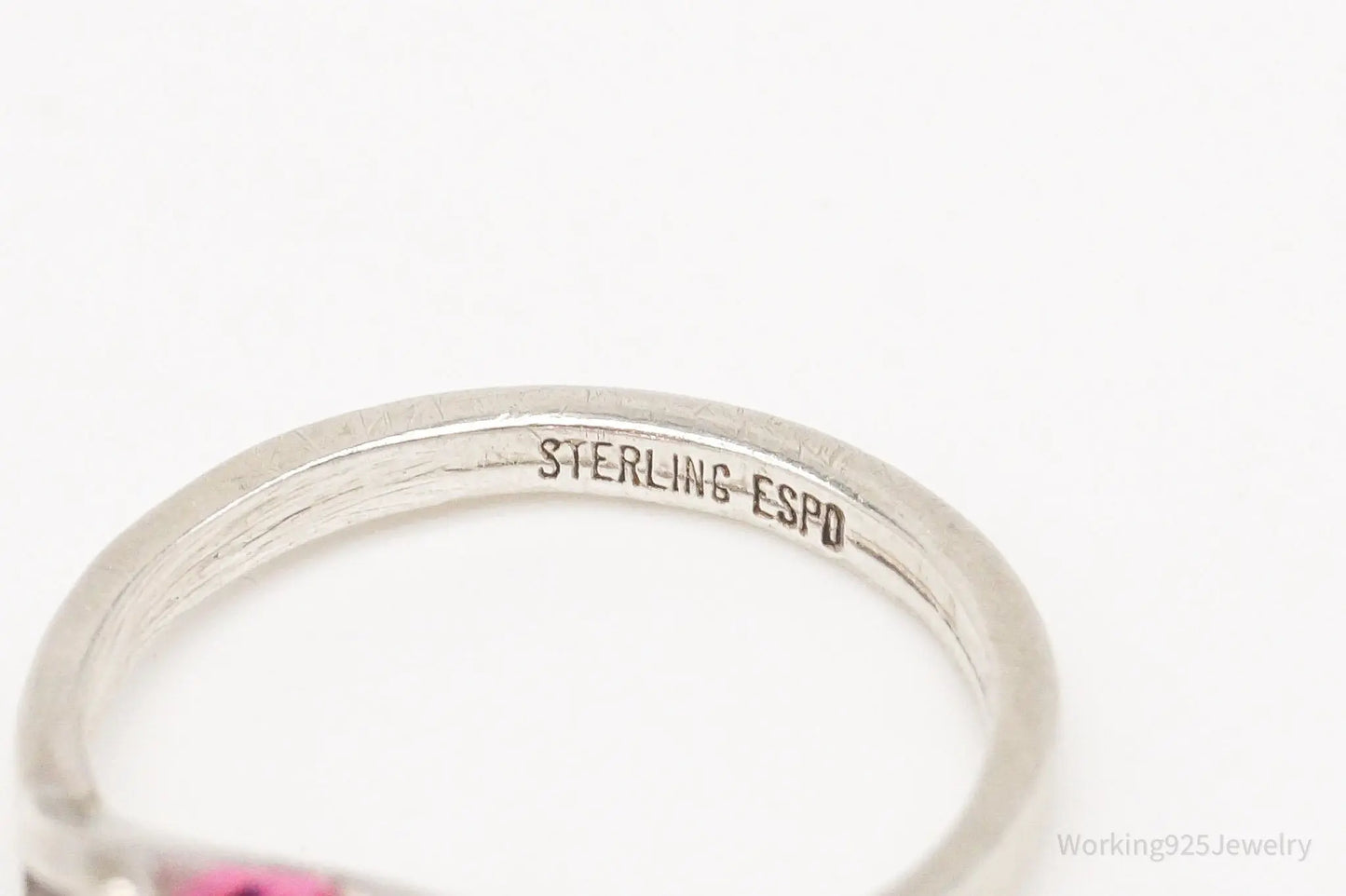 Vintage Designer Espo Pink Cubic Zirconia Sterling Silver Ring - Size 5 Plush Fashion Hub