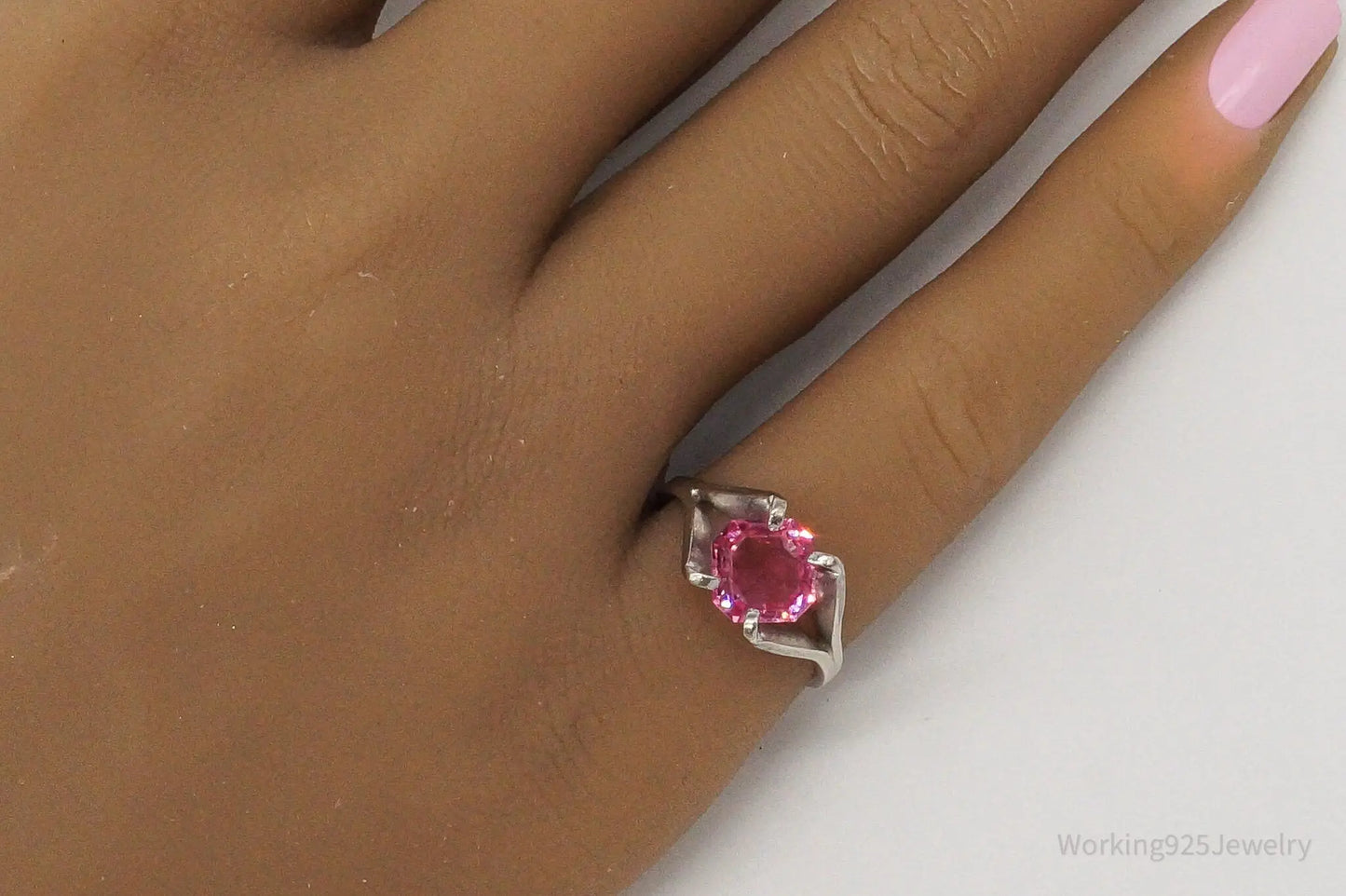 Vintage Designer Espo Pink Cubic Zirconia Sterling Silver Ring - Size 5 Plush Fashion Hub