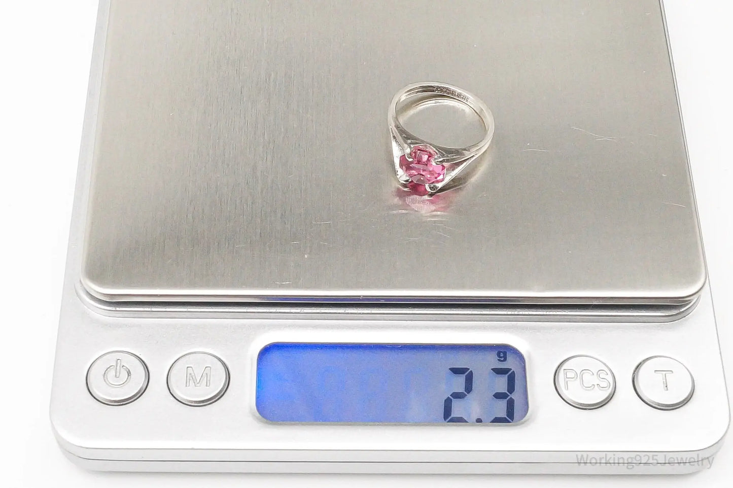 Vintage Designer Espo Pink Cubic Zirconia Sterling Silver Ring - Size 5 Plush Fashion Hub