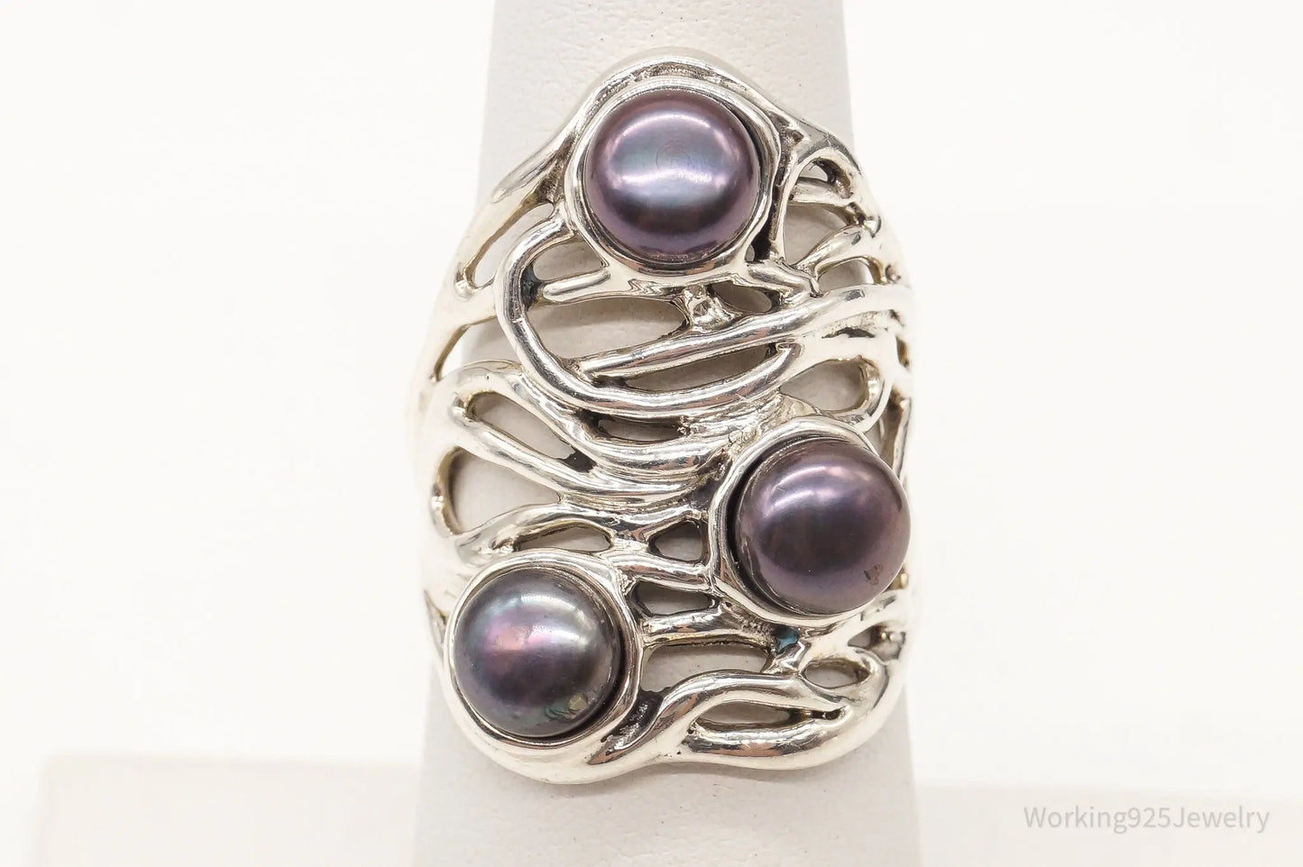Vintage Designer Heng Ngai Pearl Sterling Silver Ring - Size 6 Plush Fashion Hub