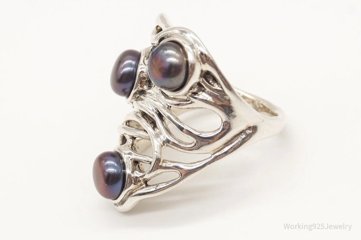 Vintage Designer Heng Ngai Pearl Sterling Silver Ring - Size 6 Plush Fashion Hub