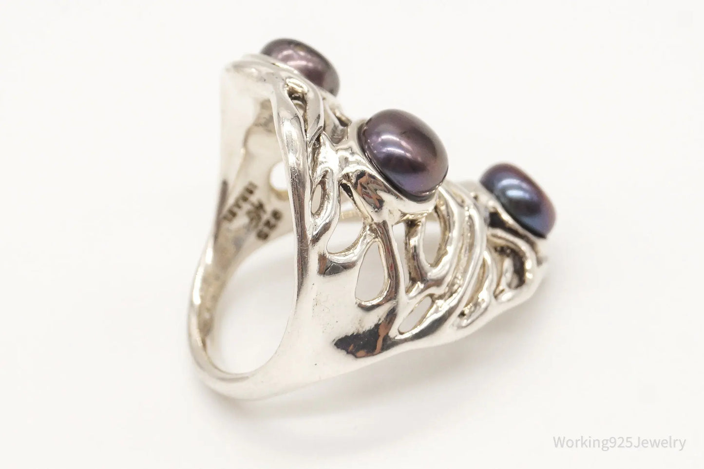 Vintage Designer Heng Ngai Pearl Sterling Silver Ring - Size 6 Plush Fashion Hub