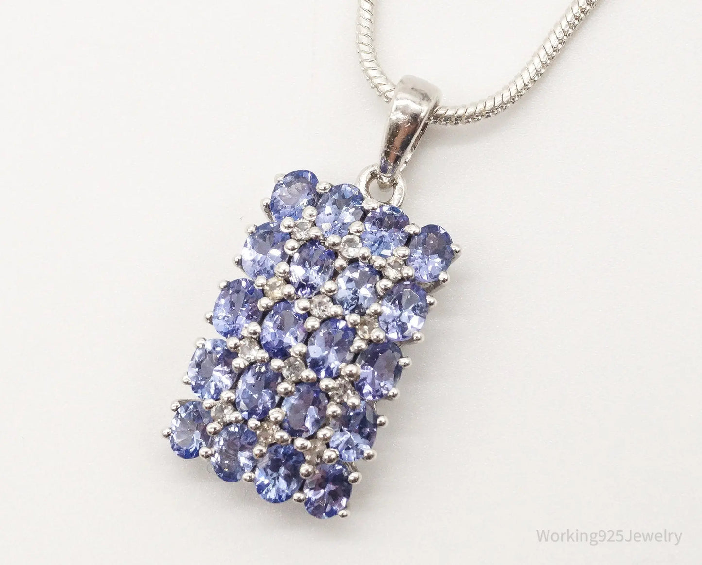 Vintage Designer TGGC Iolite Cubic Zirconia Sterling Silver Necklace Plush Fashion Hub