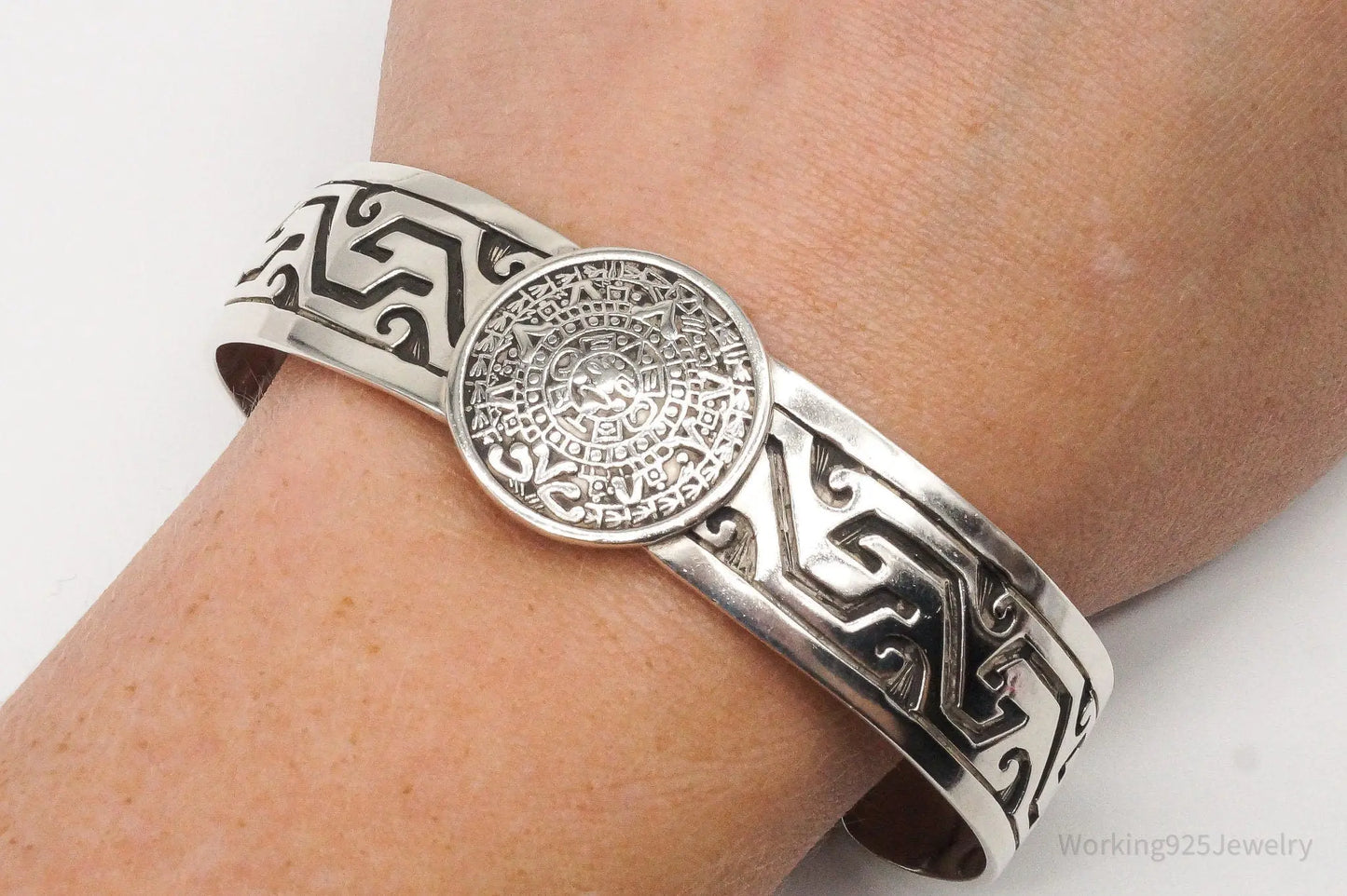 Vintage Escorcia Mexico Mayan Calendar Sterling Silver Cuff Bracelet Plush Fashion Hub