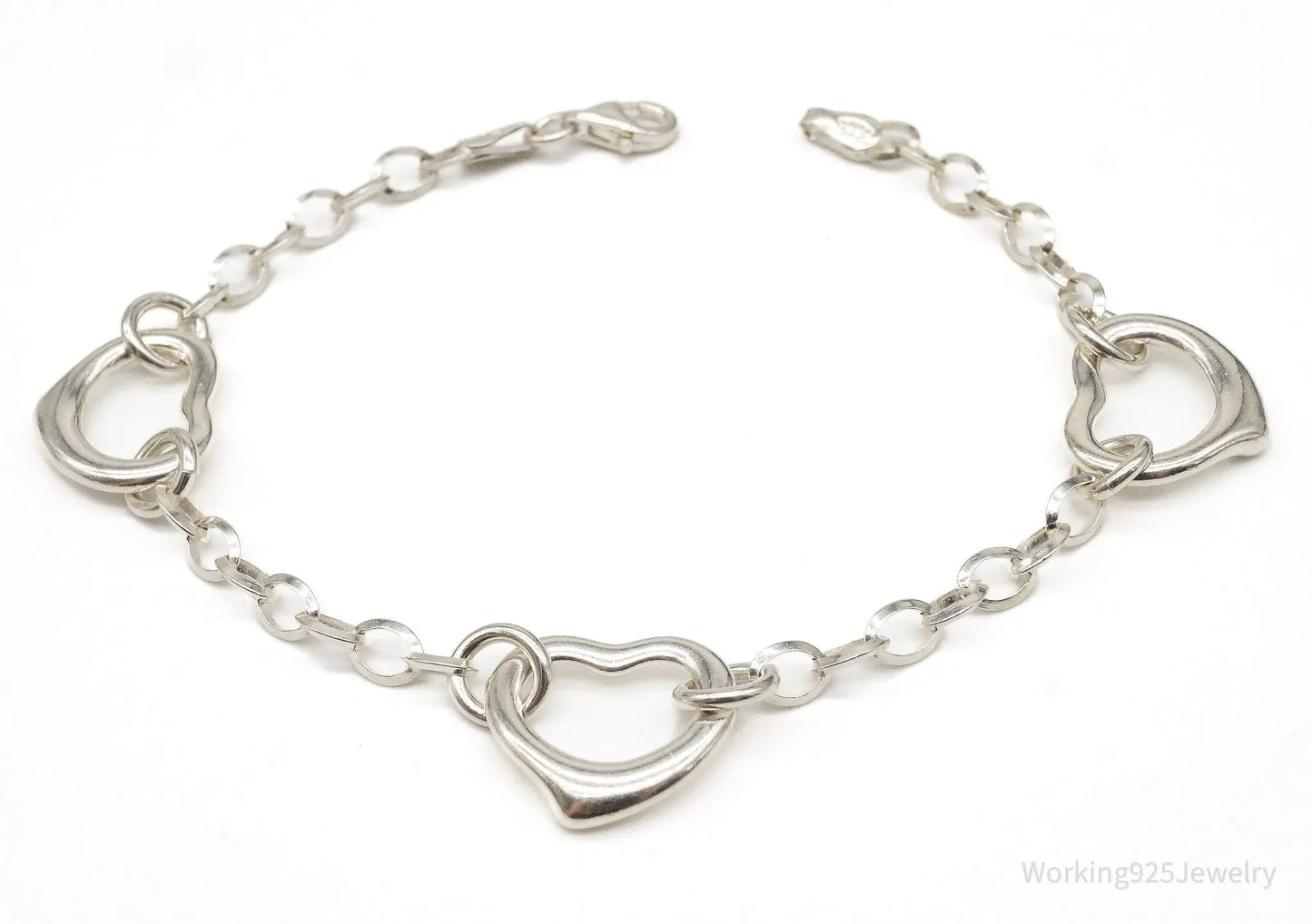 Vintage Italian Hearts Chain Link Sterling Silver Bracelet Plush Fashion Hub