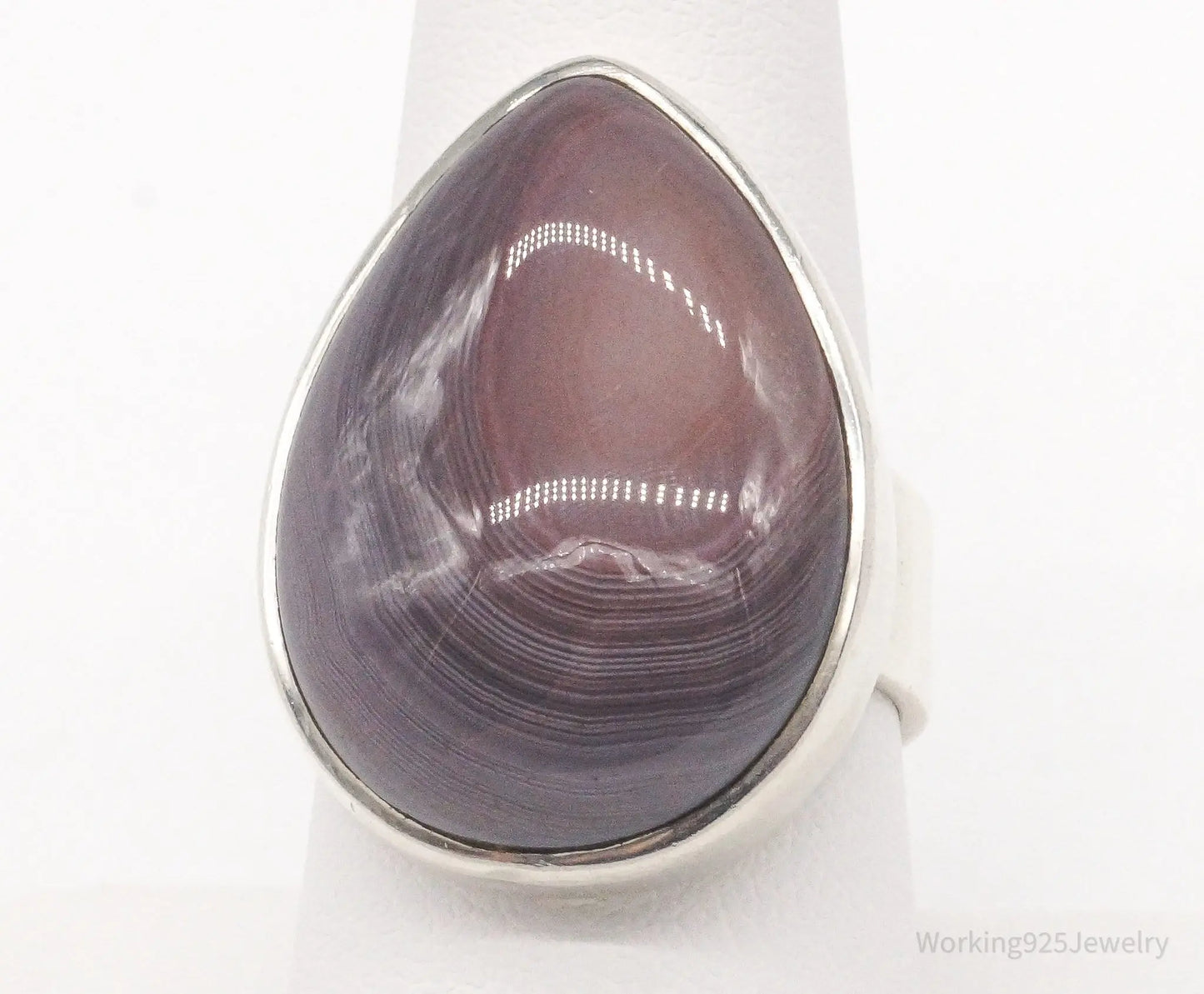 Vintage Lace Agate Sterling Silver Ring - Size 8.5 Adjustable Plush Fashion Hub