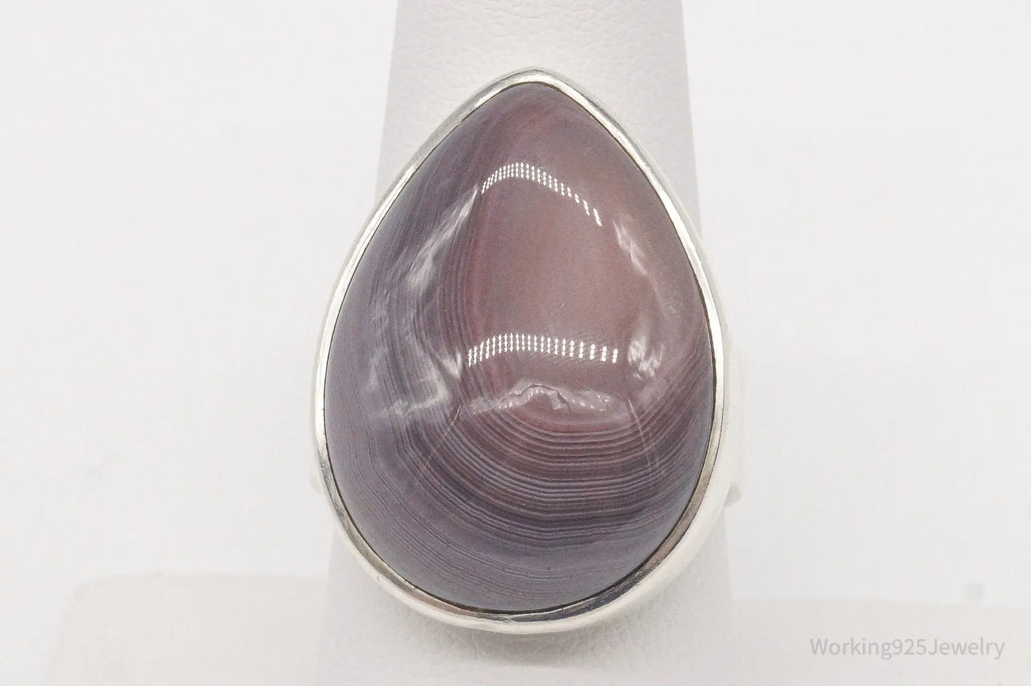 Vintage Lace Agate Sterling Silver Ring - Size 8.5 Adjustable Plush Fashion Hub