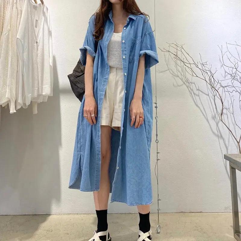 Vintage Lapel Single Breasted Casual Pocket Denim Dress PAINEVIDA