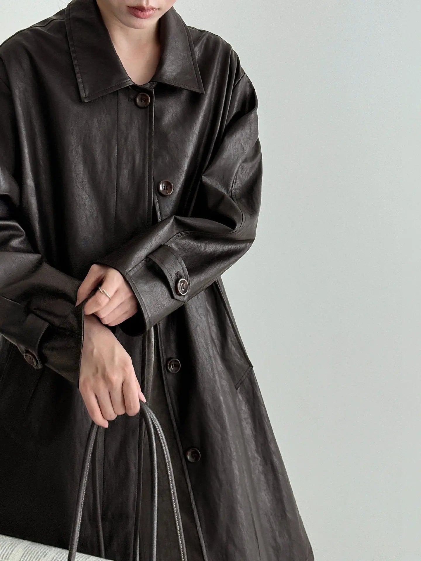 Vintage PU Lapel Leather Mid-length Windbreaker Jacket Plush Fashion Hub