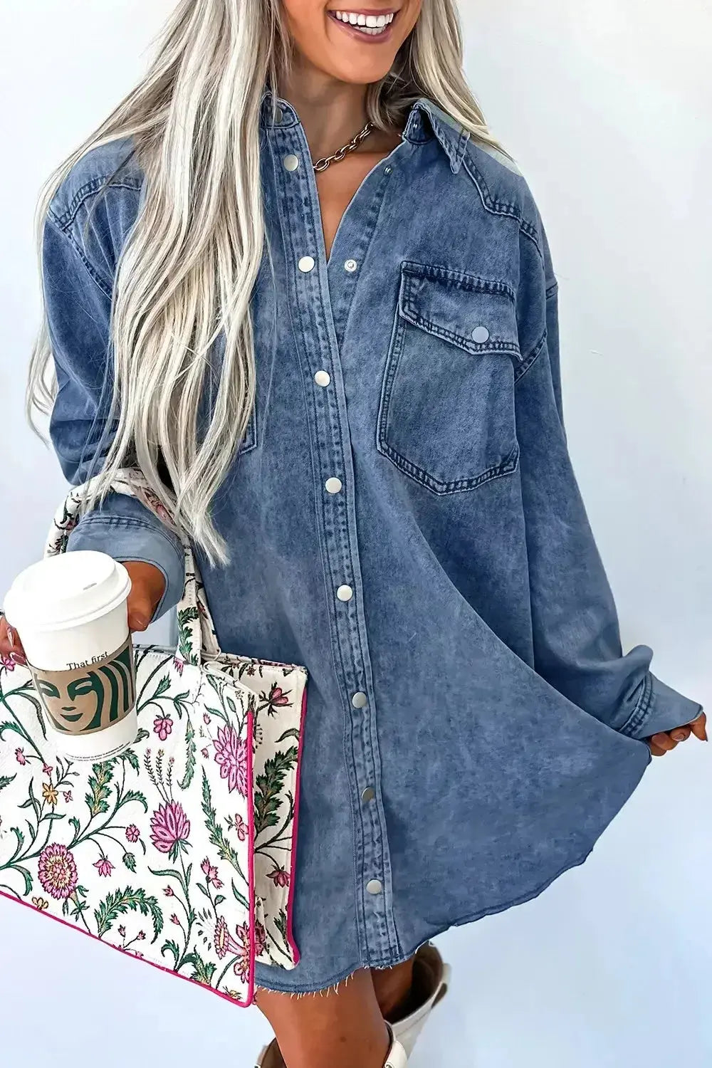 Vintage Wash Button-Down Denim Dress - Plush Fashion Hub
