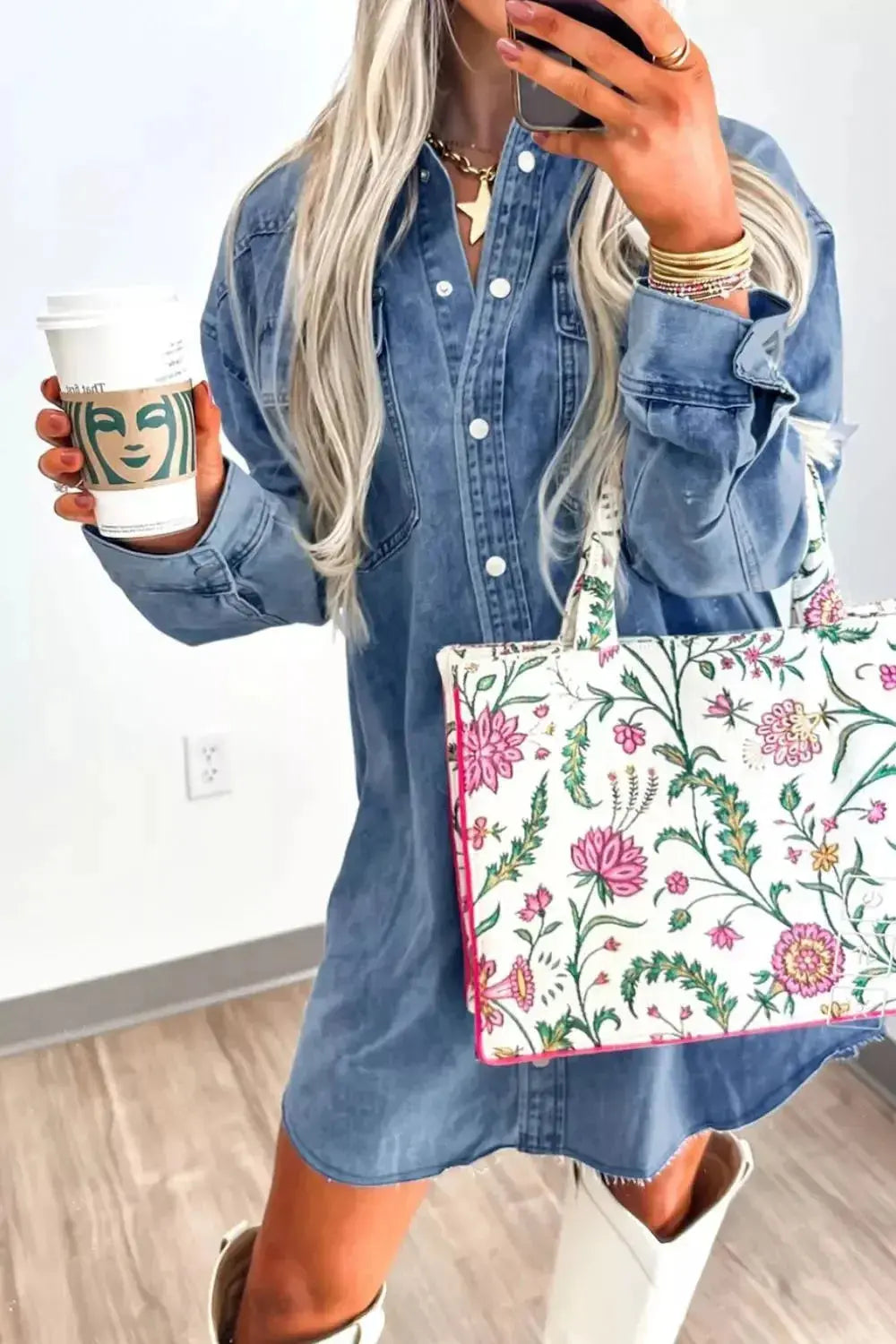 Vintage Wash Button-Down Denim Dress - Plush Fashion Hub