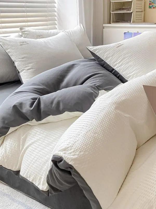 Waffle Printed Cotton Bed Four Pieces Sheet Set Plush Fashion Hub