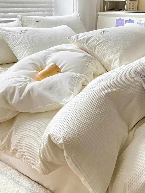 Waffle Printed Cotton Bed Four Pieces Sheet Set Plush Fashion Hub