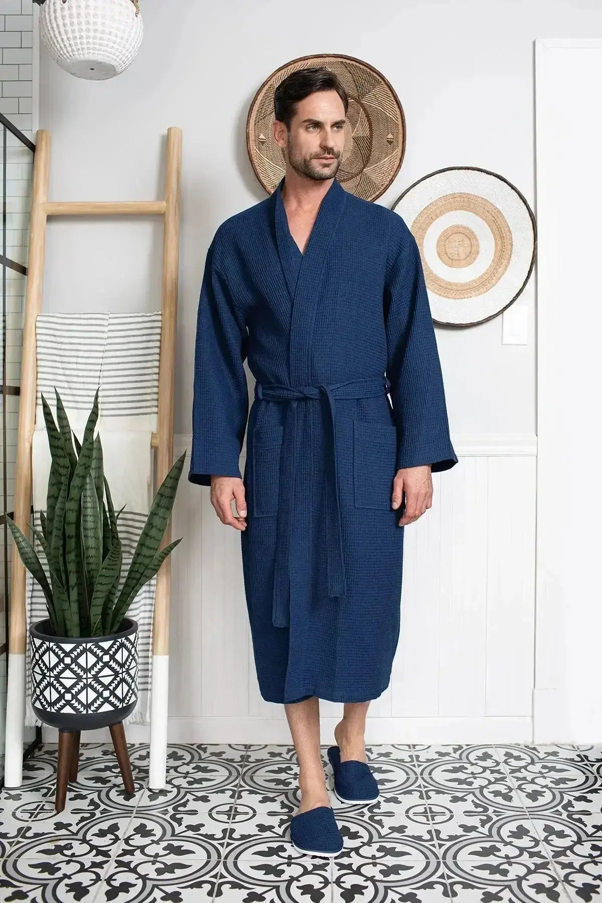 Waffle Spa Bathrobe for Men - Absorbent, Lightweight - Plush Fashion Hub