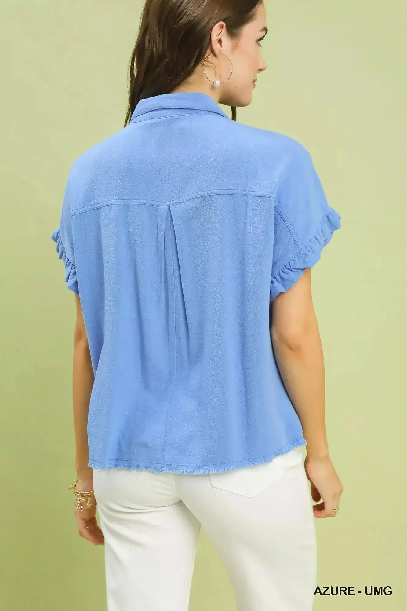 Umgee Washed Linen Blend Smocked Shirt - Plush Fashion Hub