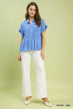 Umgee Washed Linen Blend Smocked Shirt - Plush Fashion Hub
