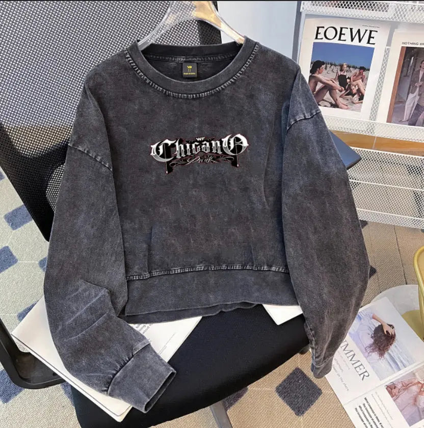 Washed Short Sexy round Neck Sweater Autumn Winter Korean Loose Small Loose Top Long Sleeve Brand Perfecsy