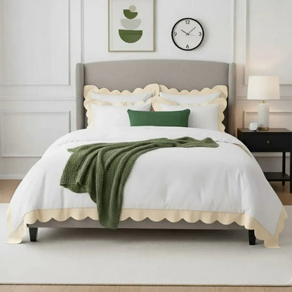 Wavy Applique Embroidery Cotton Duvet Cover Set - Plush Fashion Hub