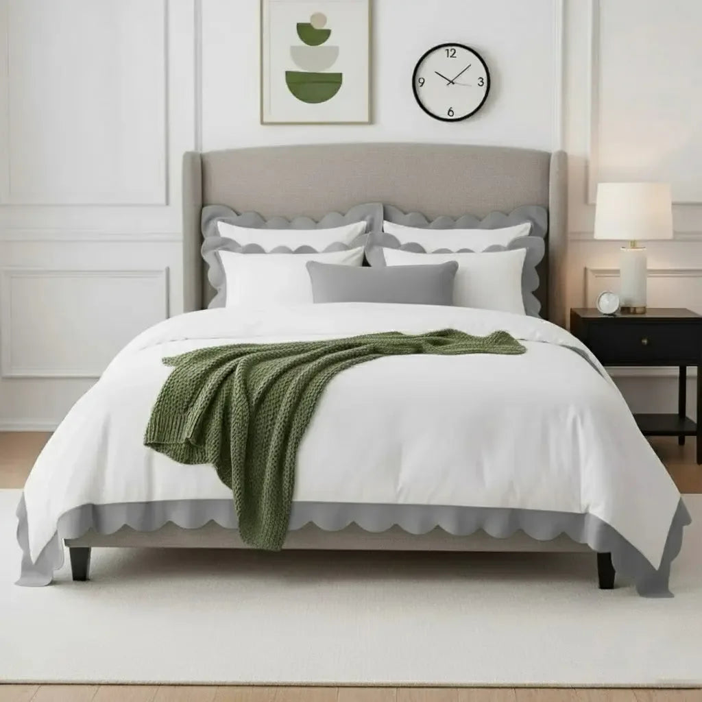 Wavy Applique Embroidery Cotton Duvet Cover Set - Plush Fashion Hub