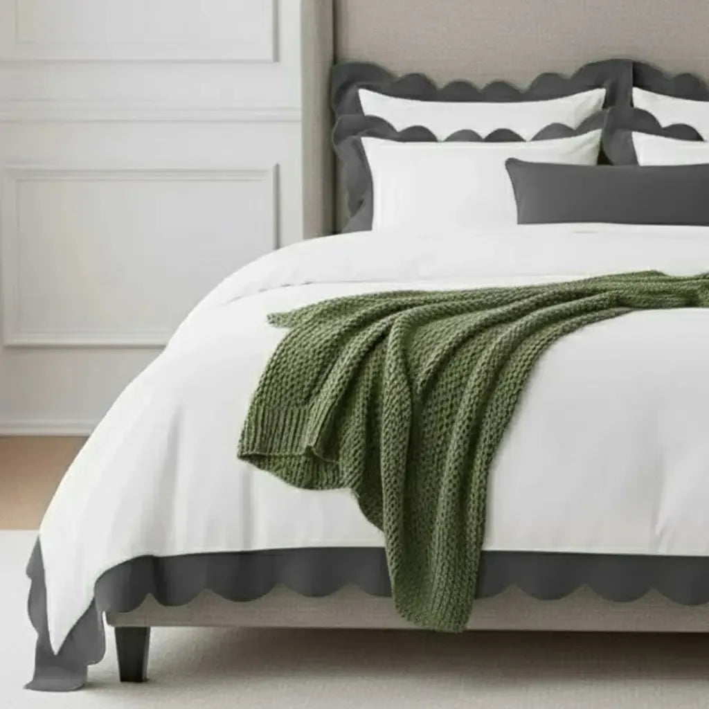 Wavy Applique Embroidery Cotton Duvet Cover Set - Plush Fashion Hub