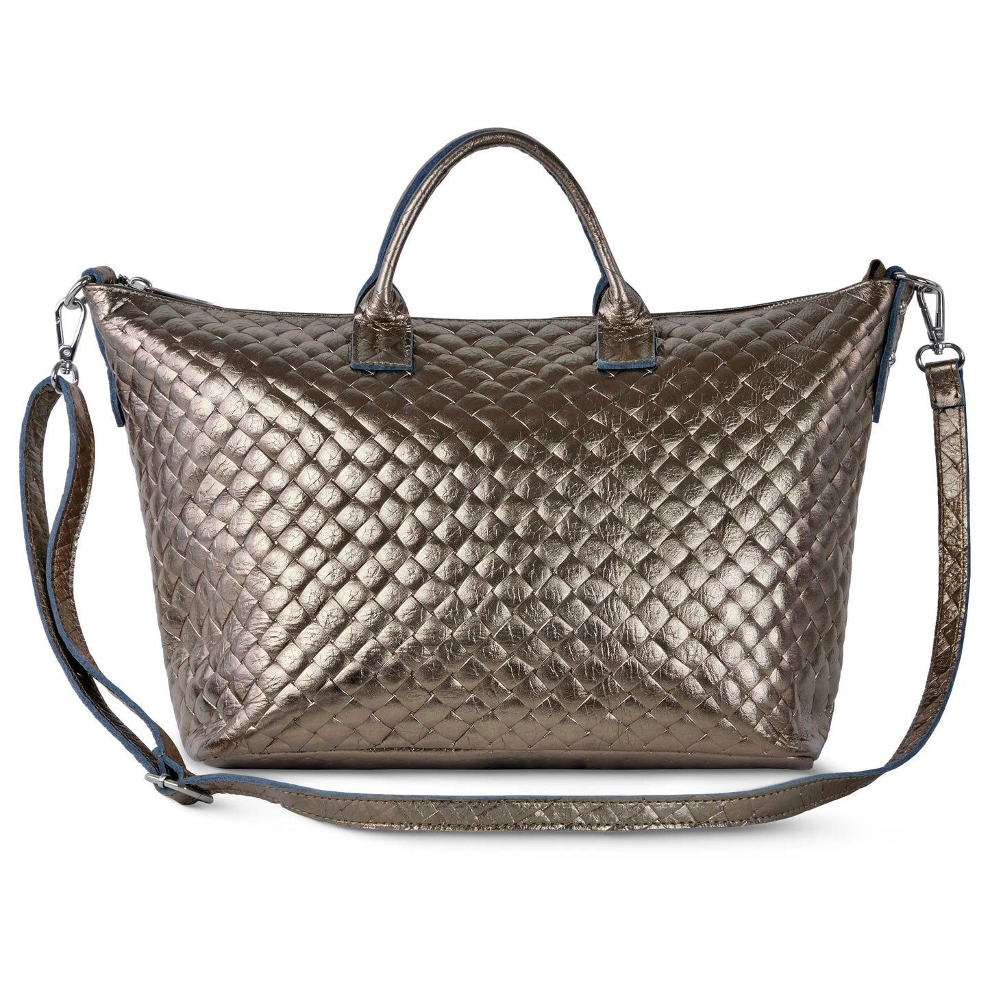 Weave Metallic Suede Leather Top-Handle Bag TAKEASY
