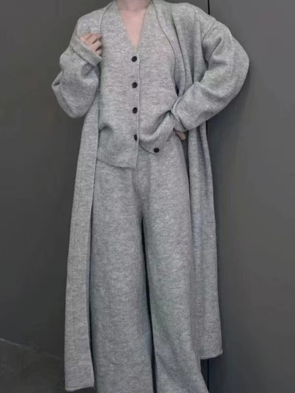 Casual Knitted Long Jacket&Vest&Pants 3 Pieces Suit Plush Fashion Hub