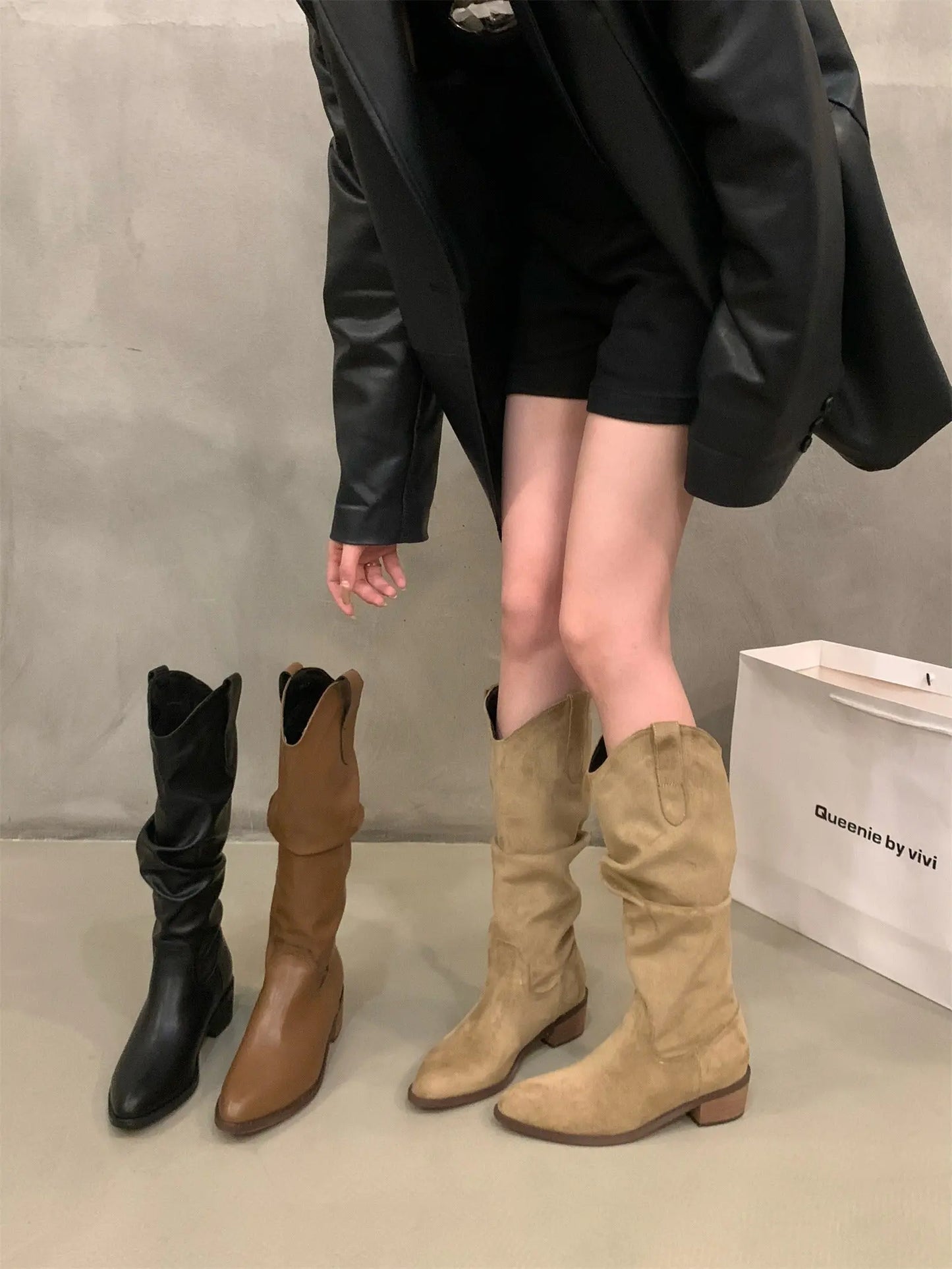 Western Cowboy Pointed Toe Boots Plush Fashion Hub